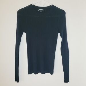 Express Top Ribbed Office Women's Black Small Teacher Preppy Casual Round Neck